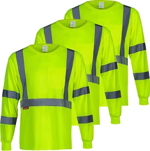 Men'S High Visibility Heavy Duty Long Sleeve Reflective Safety T-Shirts for Cons - Picture 1 of 12