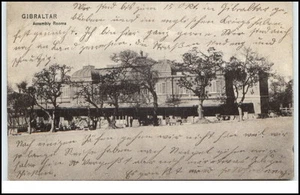 Gibraltar Vintage Postcard alte Postkarte um 1910 gelaufen Assembly Rooms Bäume - Picture 1 of 1