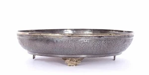 1900's Chinese Export Thai Thailand Solid Silver Plate Dish Tray Feet 285G 足紋 - Picture 1 of 9