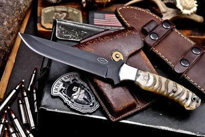 CFK Handmade 440C Custom GENUINE SHEEP HORN Large Hunting Camping Skinning Knife - Image 1 of 4