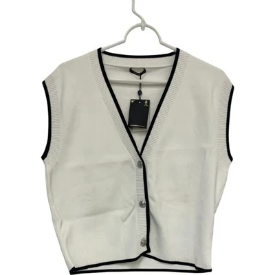 Massimo Dutti Womens Sweater Vest Size M White Knitted V-neck 5699/510 NWD - Image 1 of 4