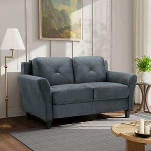 Lifestyle Solutions 58 in. Dark Gray Microfiber 2-Seat Loveseat with Round Arms - Picture 1 of 9