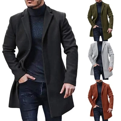 Mens Overcoat Single-Breasted Jacket For Casual Outings Regular Length - Image 1 of 4