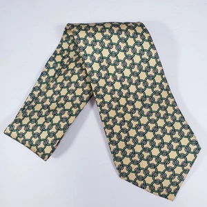 Hermes Men's Neck Tie 100% Silk Yellow Green Links Geometric Paris 56" - Picture 1 of 7