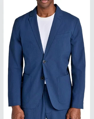 2024 BEN SHERMAN Bright Navy Blue Seersucker Sport Coat Suit Blazer 42R Cotton - Image 1 of 4