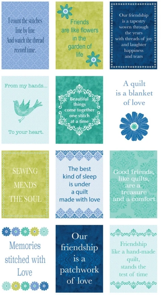 Benartex -  Chalk Inspirational Quilting And Crafting Fabric Panel - Blue/Multi - Image 1 of 1