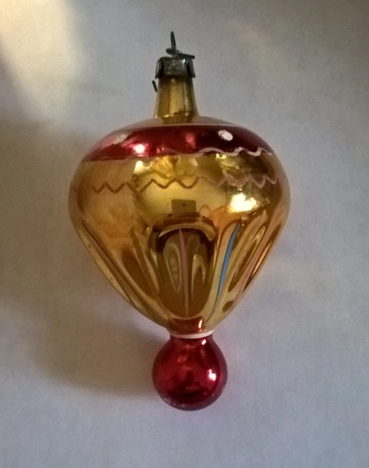 Vintage Gold Indent Drop Ball Balloon Christmas Ornament Poland  Glass - Image 1 of 4
