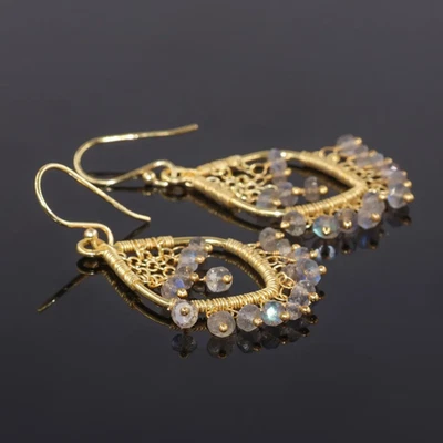 Labradorite Chandelier Earrings faceted Beads Wire Wrapped Dangle Earrings Gift - Image 1 of 4