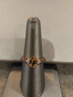 Anel de zircão brasileiro premium heliodoro, branco e café em Vermeil YG Over Ster - Imagem 1 de 4