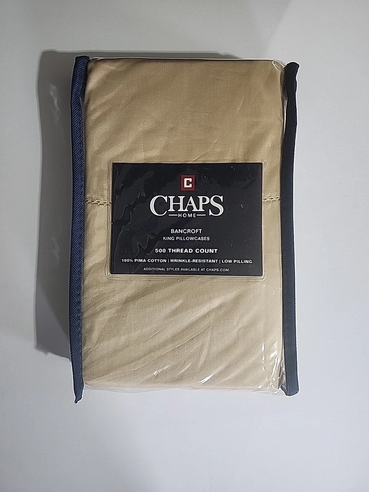 Chaps Home King Pillowcases, 2 Brand New Tan, Bancroft, 500 Thread Count  - Image 1 of 2