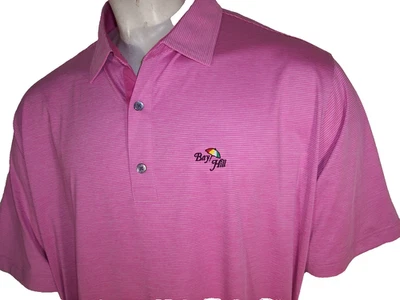 New Footjoy XXL Pink Striped Poly/Spandex Golf Shirt Bay Hill Members Logo - Image 1 of 4
