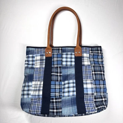 Bolso de Mano Brooks Brothers RARO Madrás Cuero Retazos a Cuadros Preppy EXCELENTE Foto 1 de 4