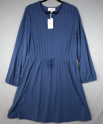 Lucky Brand вязаное платье женщин XL темно джинсовой ткани синий длинным рукавом шнурка талии - Изображение 1 из 4