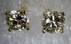 NEW 3/4CTW PAIR VS LAB GROWN ROUND DIAMOND SOLITAIRE STUD EARRINGS 14K Y/GOLD - Picture 1 of 2