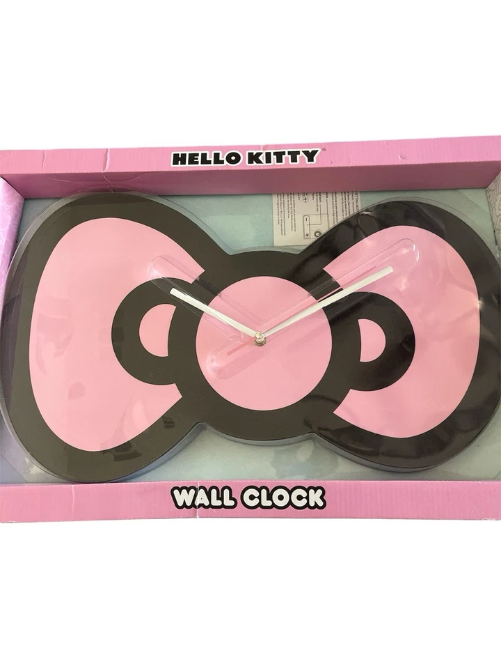 Sanrio Hello Kitty розовый и черный бант настенные часы - новый с Ярлыками и коробка - Изображение 1 из 4