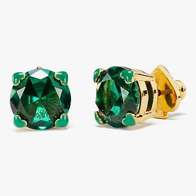NWT Kate Spade Round Heart Prong Earrings Simulated Emerald Green Gold Plated - Image 1 of 4