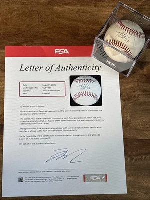 TEOSCAR HERNANDEZ SIGNED BASEBALL 6/21/24 GAME USED DODGERS MLB PSA Authentic - Image 1 of 4