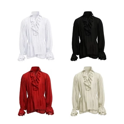 Vikingly Themed Linen Ruffled Long Sleeve Gothic Blouse Steampunks Halloween - Image 1 of 4