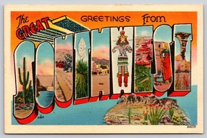 Postcard Greetings from the Great Southwest Large Letter Linen 44231 Kachinas - Picture 1 of 2