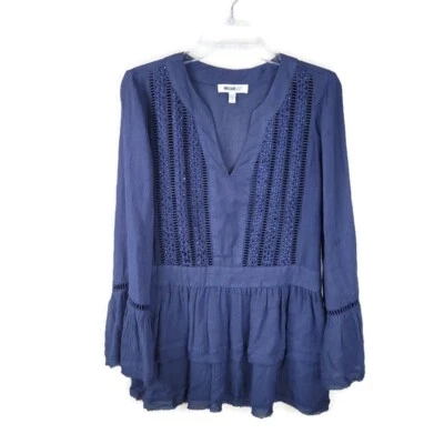 Top William Rast Mujer Talla S Fiona Azul Bohemio Cuentas Bordado Manga Campana Foto 1 de 4