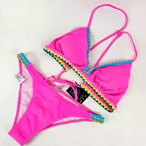 Women's Large Pink Two Piece Bikini Bathing Suit Swimwear Tie Back Thong - Picture 1 of 8