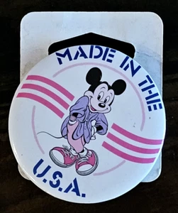 Mickey Mouse Made in the USA Pinback Button 1986 Disney On Original Crad - Picture 1 of 3