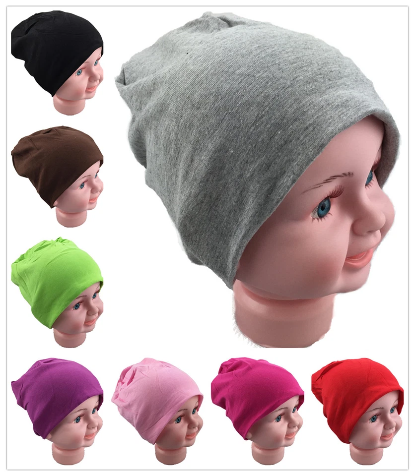 Baby Kinder Jersey Slouch Beanie Long Mütze Unisex Unifarbe Baumwolle Trend