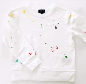 NWT, Boys Ralph Lauren White Paint Splash Spa Terry Sweatshirt. Size 6 - Picture 1 of 2