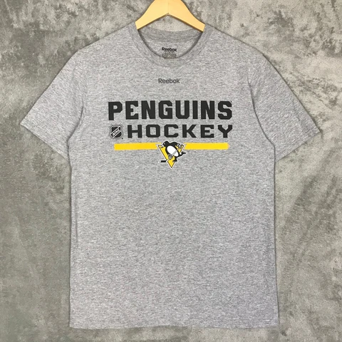 NHL Reebok Pittsburgh Penguins Hockey Graphic Tee Mens Medium Gray Short Sleeve Cover