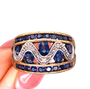 1.75ct Sapphire and Diamond Right Hand Ring in 10k Yellow Gold - Picture 1 of 4