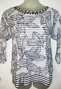 Nice RUBY RD Leaf Mesh Overlay BEADED NECKLINE Stripe Lining Top XL 16 - Picture 1 of 2