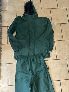 Columbia Sportswear Rain Set Jacket Pants Medium Hood Hunter Green EUC A9