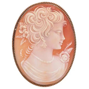 Antique 18K Yellow Gold Cameo Shell Brooch Pin Pendant - Picture 1 of 5