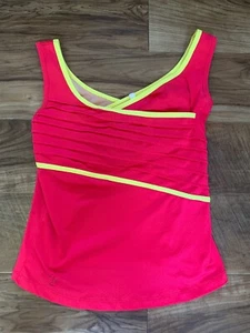 Womens Tail Cross Front Yoga Tank Top Built in Bra Pink Yellow Size S - Picture 1 of 10