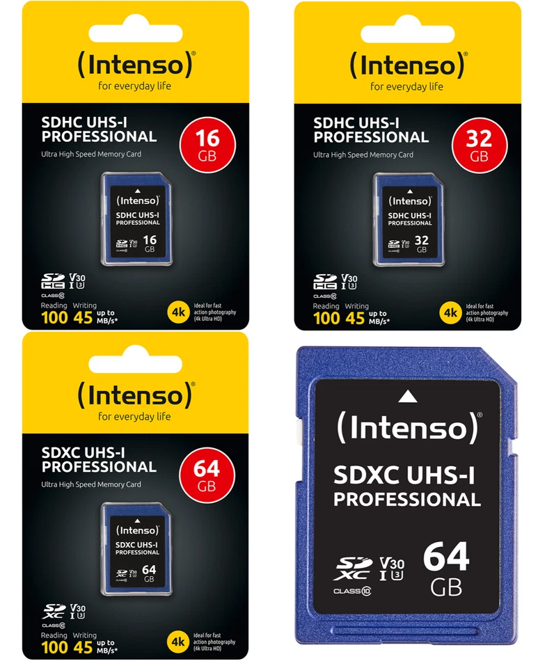 Intenso SD Card Memory Card Professional SDXC Class 10 UHS-I 16GB 32GB 64GB - Image 1 of 1