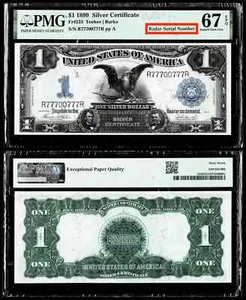 1899 $1 Silver Certificate Note Black Eagle FR#233 " RADAR SERIAL # " PMG 67 EPQ - Picture 1 of 2