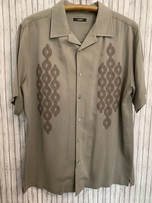 Alfani Shirt Mens size Medium Silk Brown Short Sleeve embroidered ( Shi1387U) - Image 1 of 4