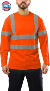 Hi Vis Construction Shirts for Men Long Sleeve Reflective Safety Work - Picture 1 of 12