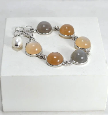 BRACCIALE  ARGENTO 925 NATURALE  CABOCHON PIETRA DI LUNA VARI COLORI   AGRP 0159 - Immagine 1 di 4