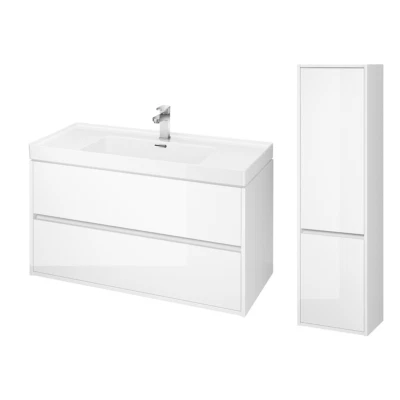 Badezimmermöbel Set Weiß Waschtischunterschrank 100cm & Hochhängeschrank 140cm - Bild 1 von 4