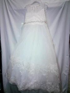 PLwedding Flower Girls Lace Tulle Ball Gown First Communion Dress Size 8-9 - Picture 1 of 7