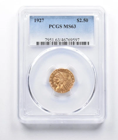 MS63 1927 $2.50 Indian Head Gold Quarter Eagle PCGS *0863 Cover