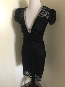 NWOT Sentimental NY Rhinestone Lace Bodycon Dress M/L - Picture 1 of 9