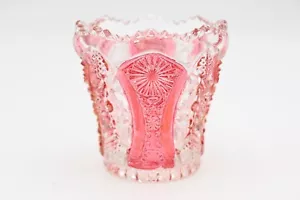 Vintage Imperial Toothpick Holder Clear Crystal Cut Glass with Cranberry Stripes - Picture 1 of 10