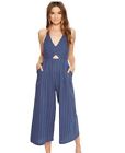 ASTR the Label Alexa Jumpsuit Blue Pinstripe With Cutout Wide Leg Large NWT