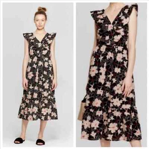 Vestido Midi Who What Wear con volantes otoño floral Tribeca XS - Imagen 1 de 6