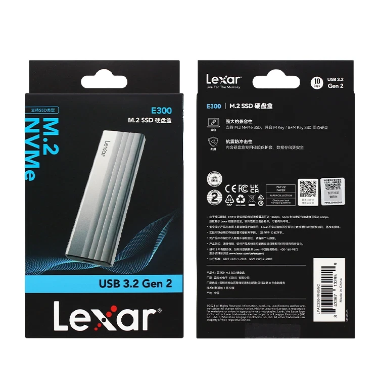 Lexar E300 M.2 NVMe SSD Enclosure USB 3.2 Gen 2 Type C Connectivity Original - Image 1 of 4
