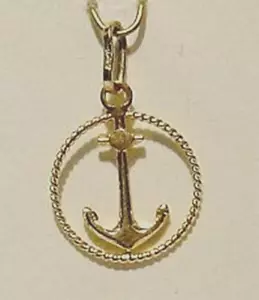 Neu 14k Gold kleiner Anker im Rahmen Anhänger/Charm - Bild 1 von 2