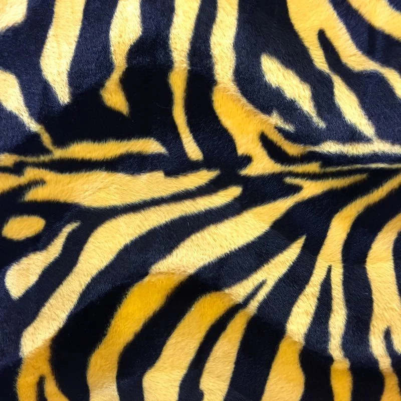 VELBOA FAUX FUR YELLOW ZEBRA ANIMAL PRINT FABRIC SEWING POLY BY THE YARD - Image 1 of 1