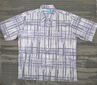 Tori Richard Hawaiian Shirt Mens L Cotton Lawn Purple AOP Geometric Short Sleeve - Image 1 of 4